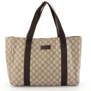 Gucci Tote Bag in GG Supreme Canvas With Leather Trim